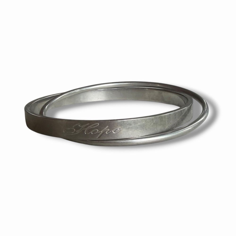 Inspirational Hope Love‎ Faith Believe Bangle Bracelet Set 2 Pc Silver Tone Y2K
